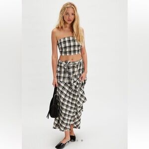 Free People After You Two Piece Set Black Plaid Size Xs